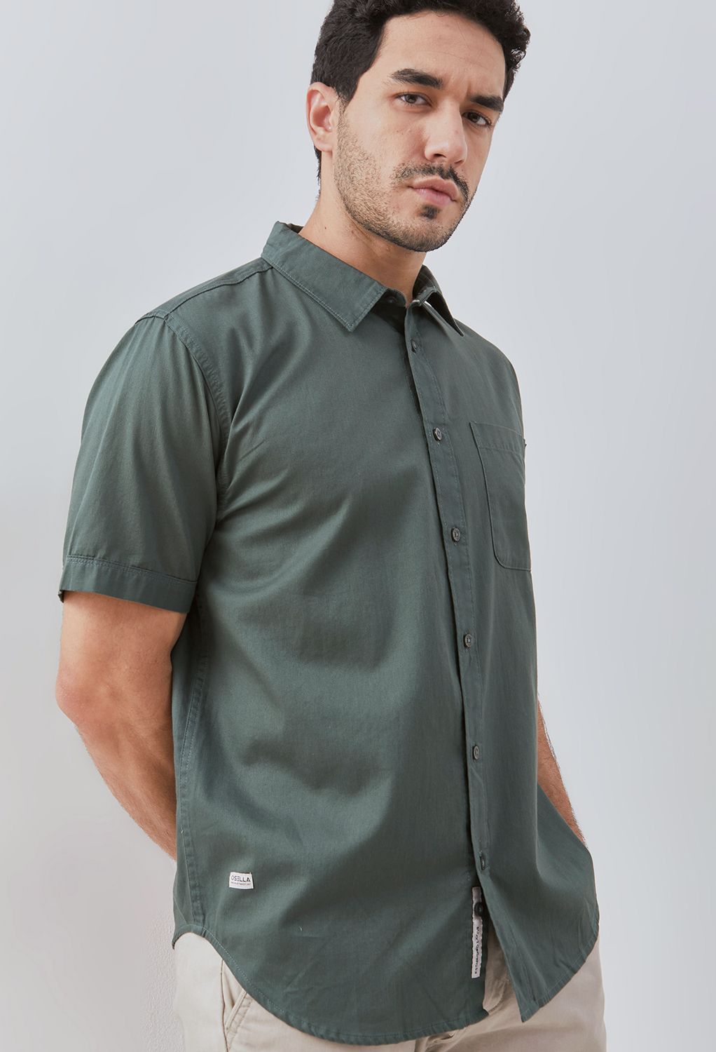 Osella Solid Cotton Pique Collared Short Sleeve Shirt 2032500373
