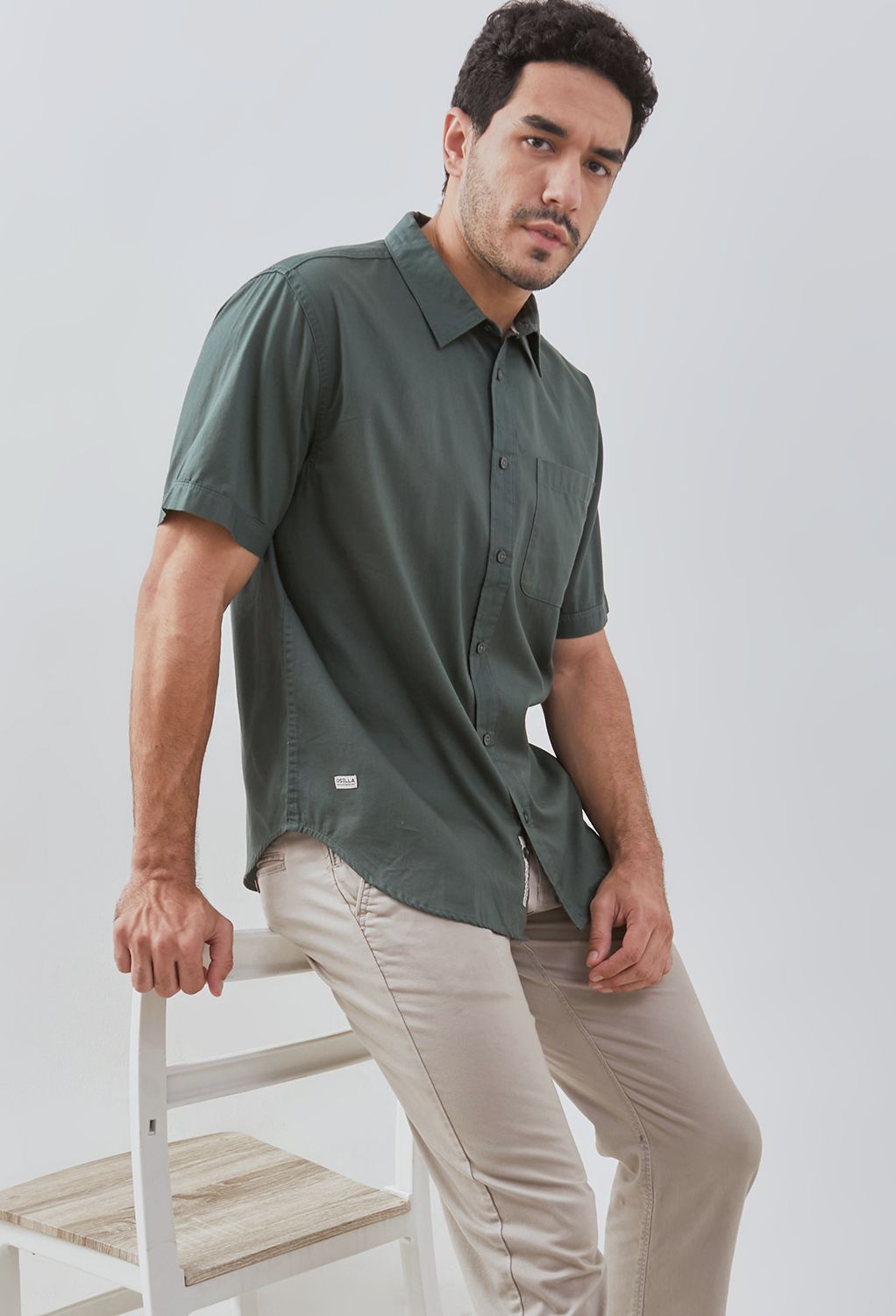 Osella Solid Cotton Pique Collared Short Sleeve Shirt 2032500373