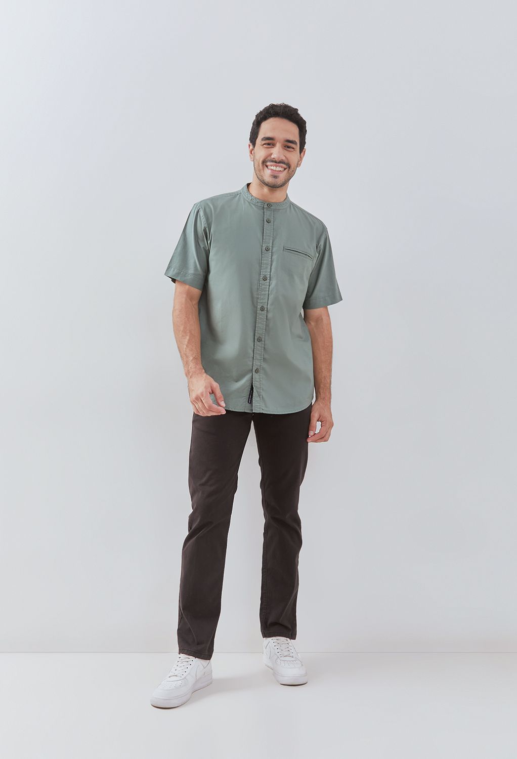 Osella Solid Shanghai Collared Short Sleeve Shirt 2032520119