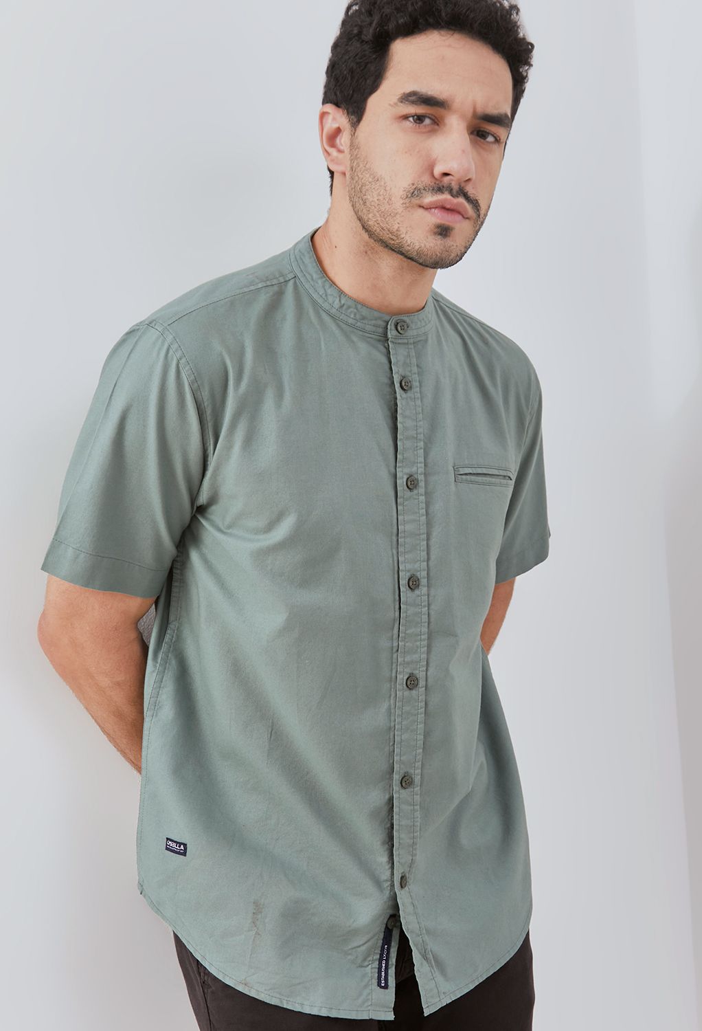 Osella Solid Shanghai Collared Short Sleeve Shirt 2032520119