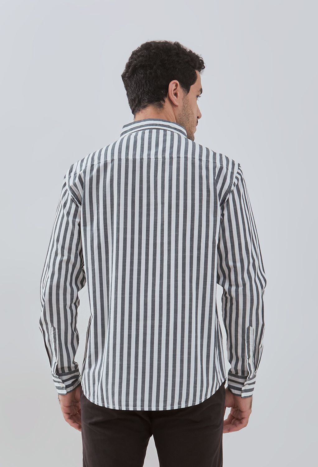 Osella Long Sleeve Striped Pattern Shirt In Green Bottle And Broken White