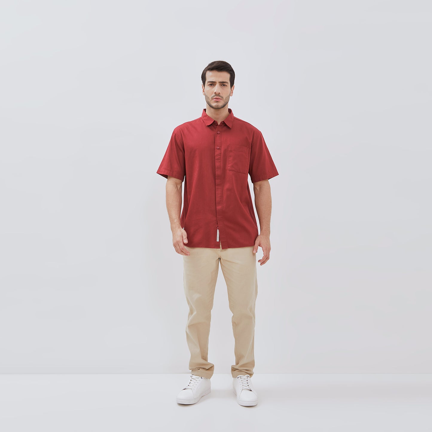 Osella Kenta Half Hidden Placket Solid Short Sleeve Shirt