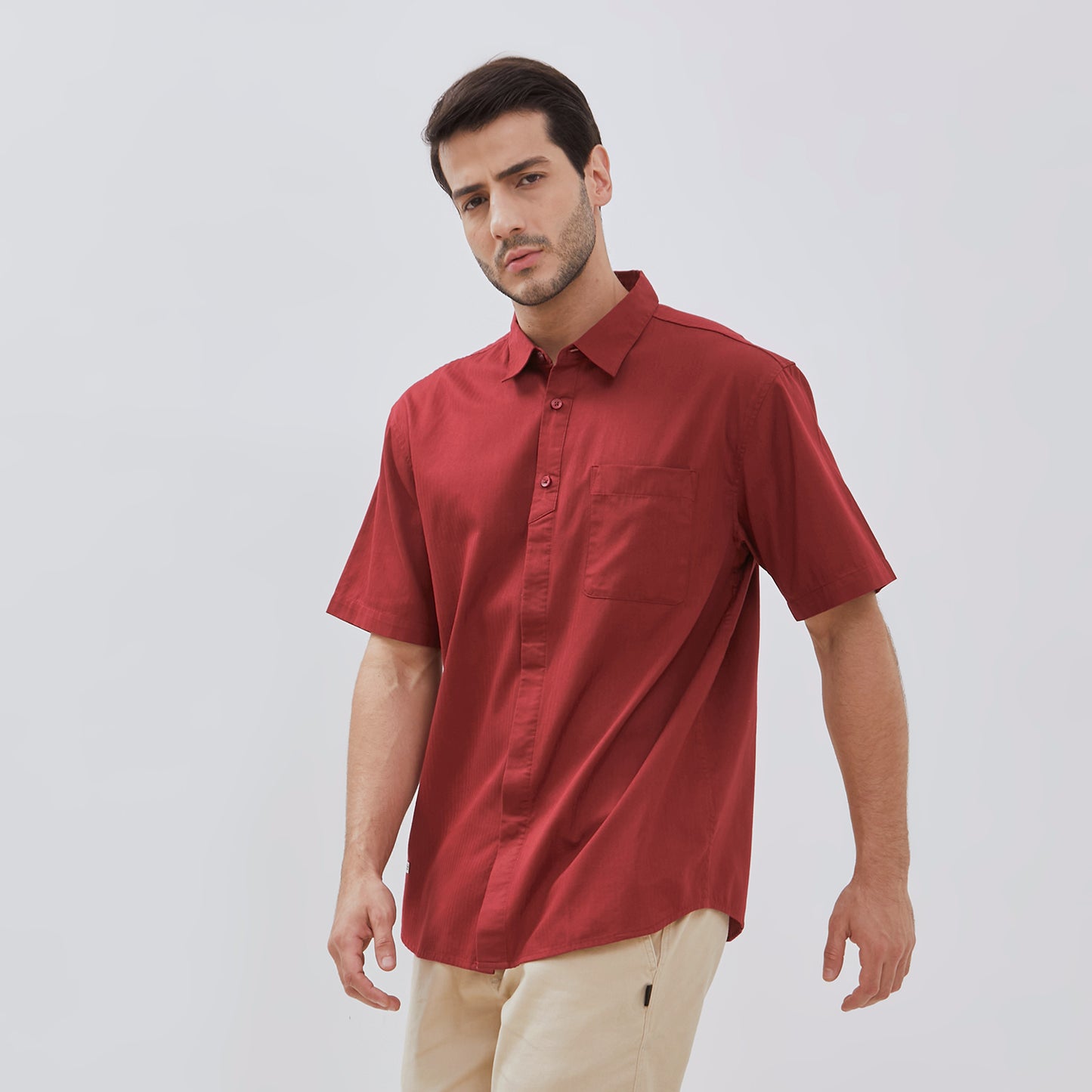 Osella Kenta Half Hidden Placket Solid Short Sleeve Shirt