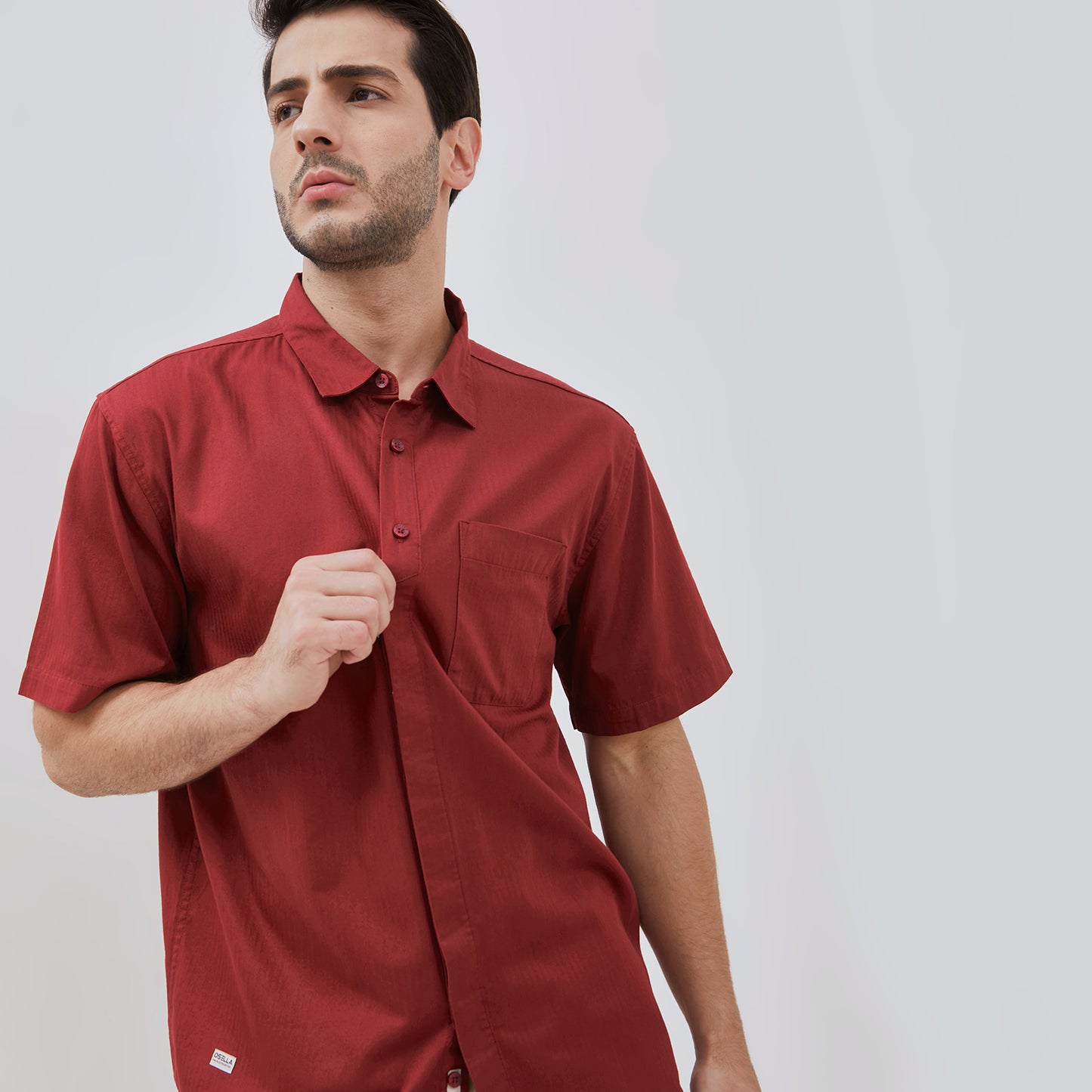 Osella Kenta Half Hidden Placket Solid Short Sleeve Shirt