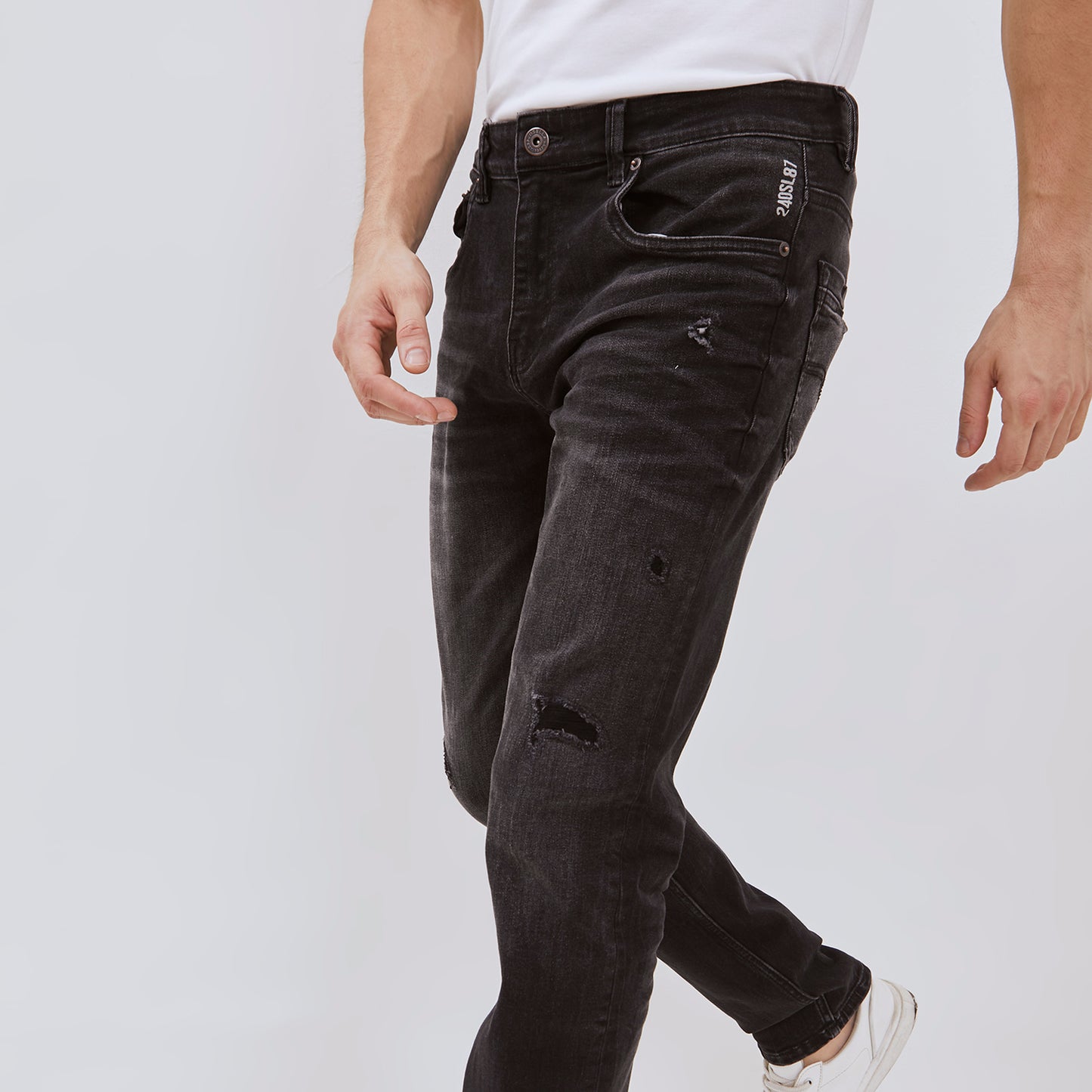 Osella Darly Ripped Slim Fit Denim Pants In Grey Wash 208O401843