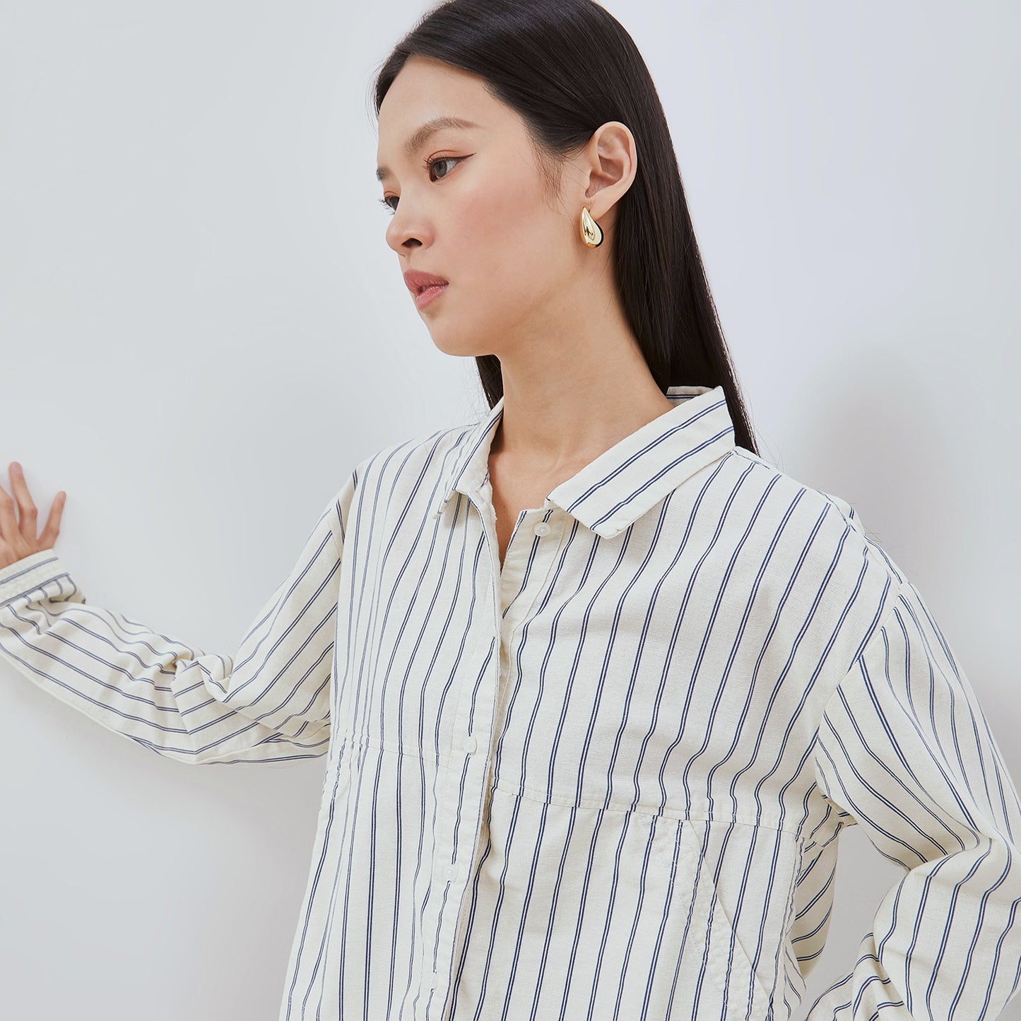 OSELLA LEXA STRIPED SHACKET IN OFF WHITE AND NAVY 2137500301