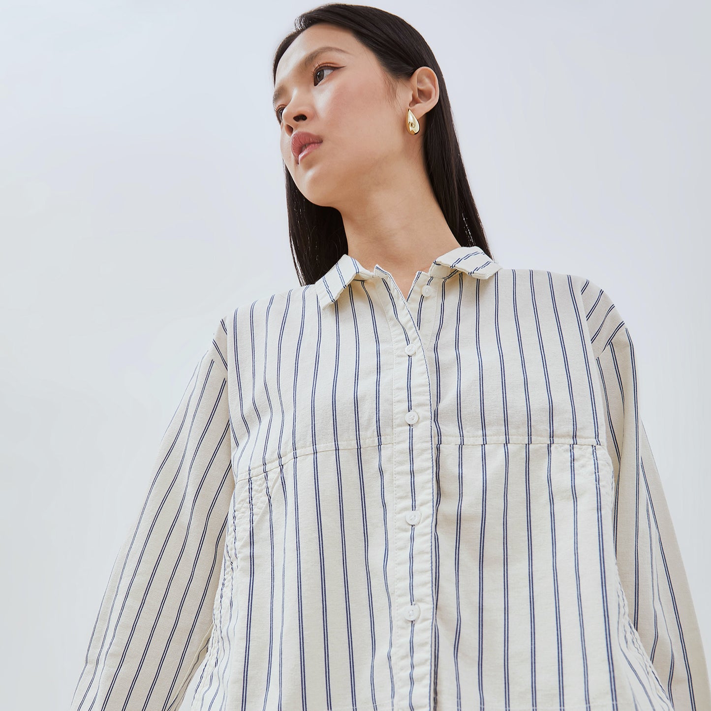OSELLA LEXA STRIPED SHACKET IN OFF WHITE AND NAVY 2137500301