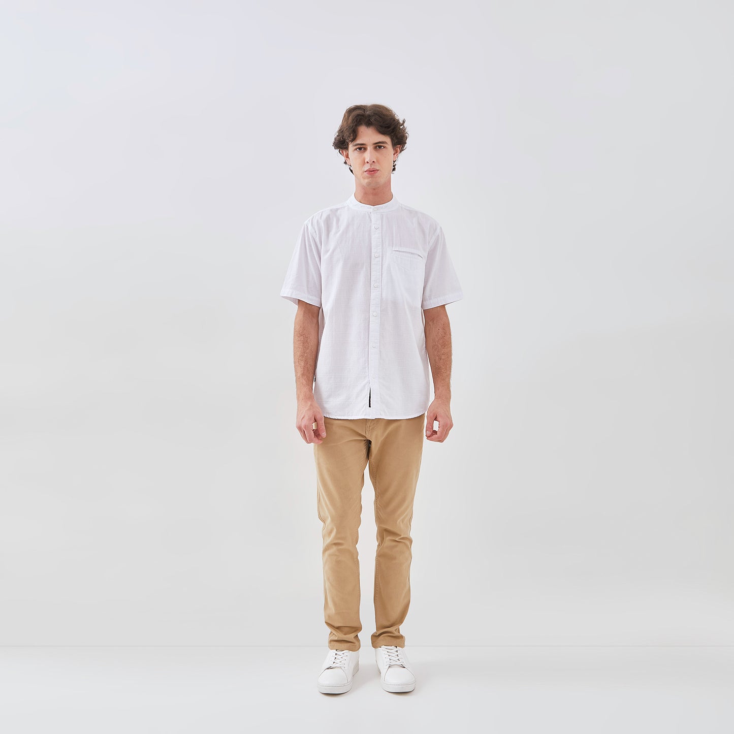 Osella Striped Dobby Shanghai Collared Short Sleeve Shirt