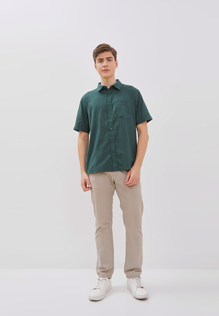 Osella Solid Collared Short Sleeve Shirt With Twill Fabric