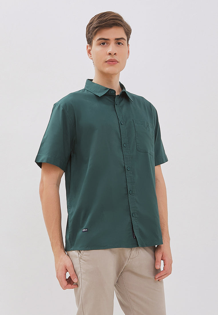 Osella Solid Collared Short Sleeve Shirt With Twill Fabric