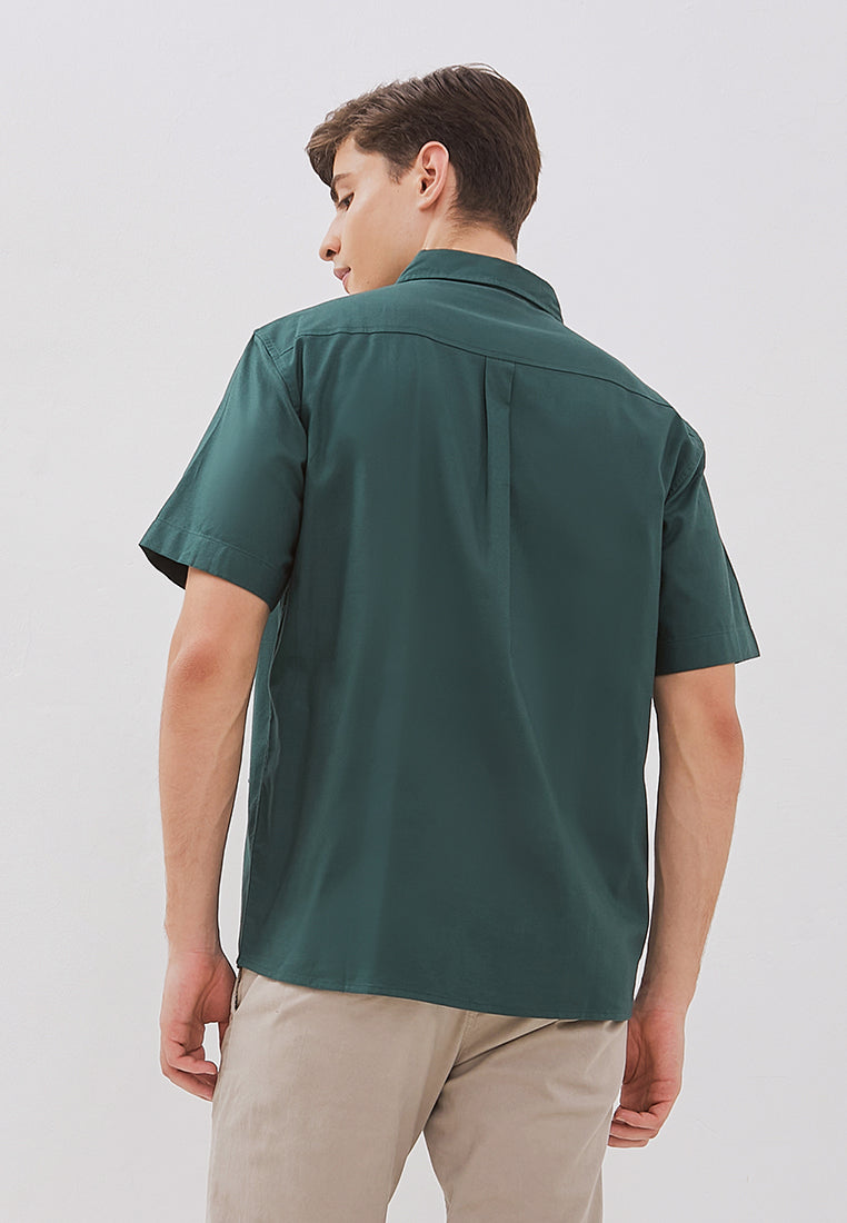 Osella Solid Collared Short Sleeve Shirt With Twill Fabric