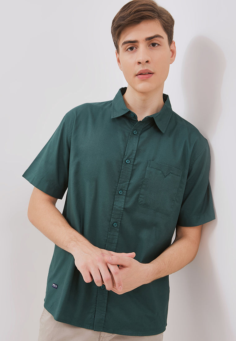 Osella Solid Collared Short Sleeve Shirt With Twill Fabric