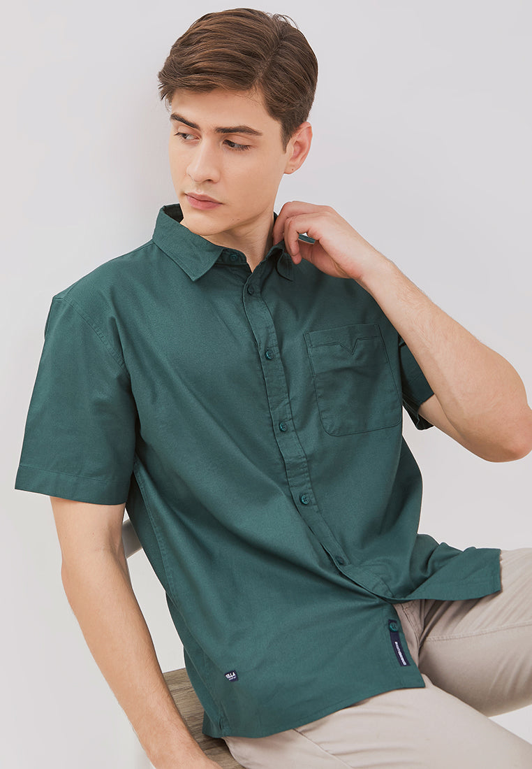 Osella Solid Collared Short Sleeve Shirt With Twill Fabric