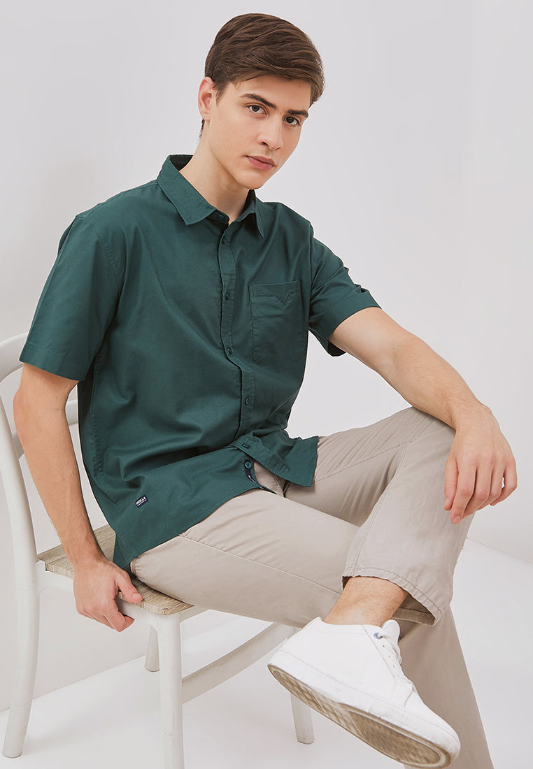 Osella Solid Collared Short Sleeve Shirt With Twill Fabric