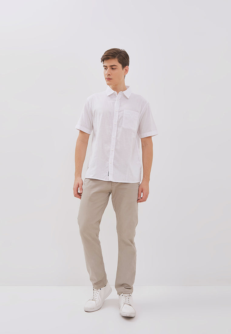 Osella Solid Collared Short Sleeve Shirt With Twill Fabric