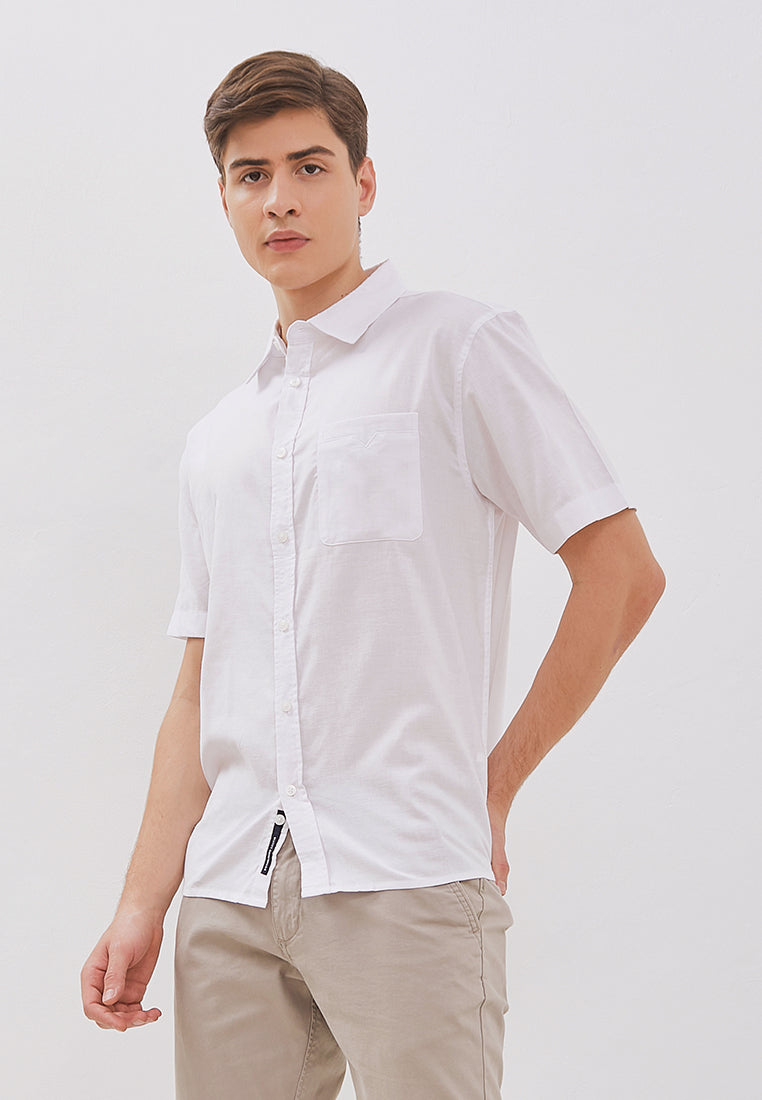 Osella Solid Collared Short Sleeve Shirt With Twill Fabric