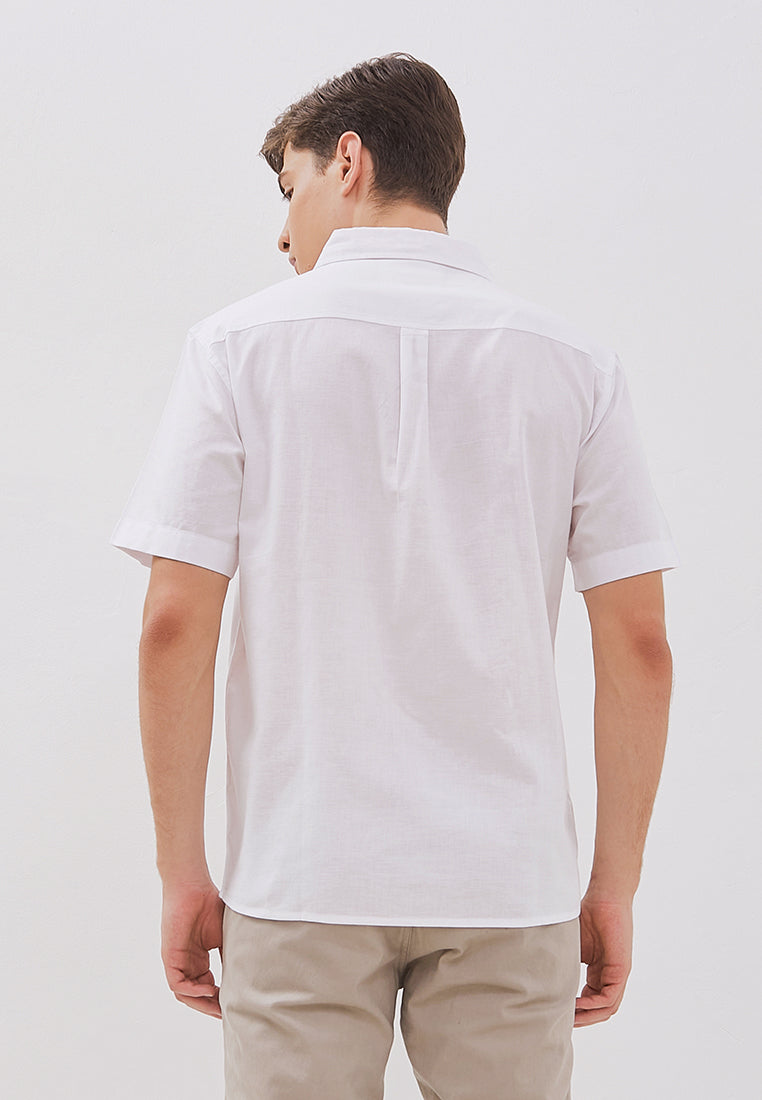 Osella Solid Collared Short Sleeve Shirt With Twill Fabric
