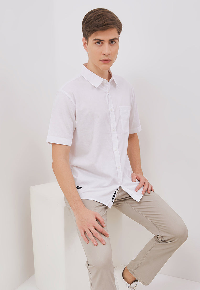 Osella Solid Collared Short Sleeve Shirt With Twill Fabric