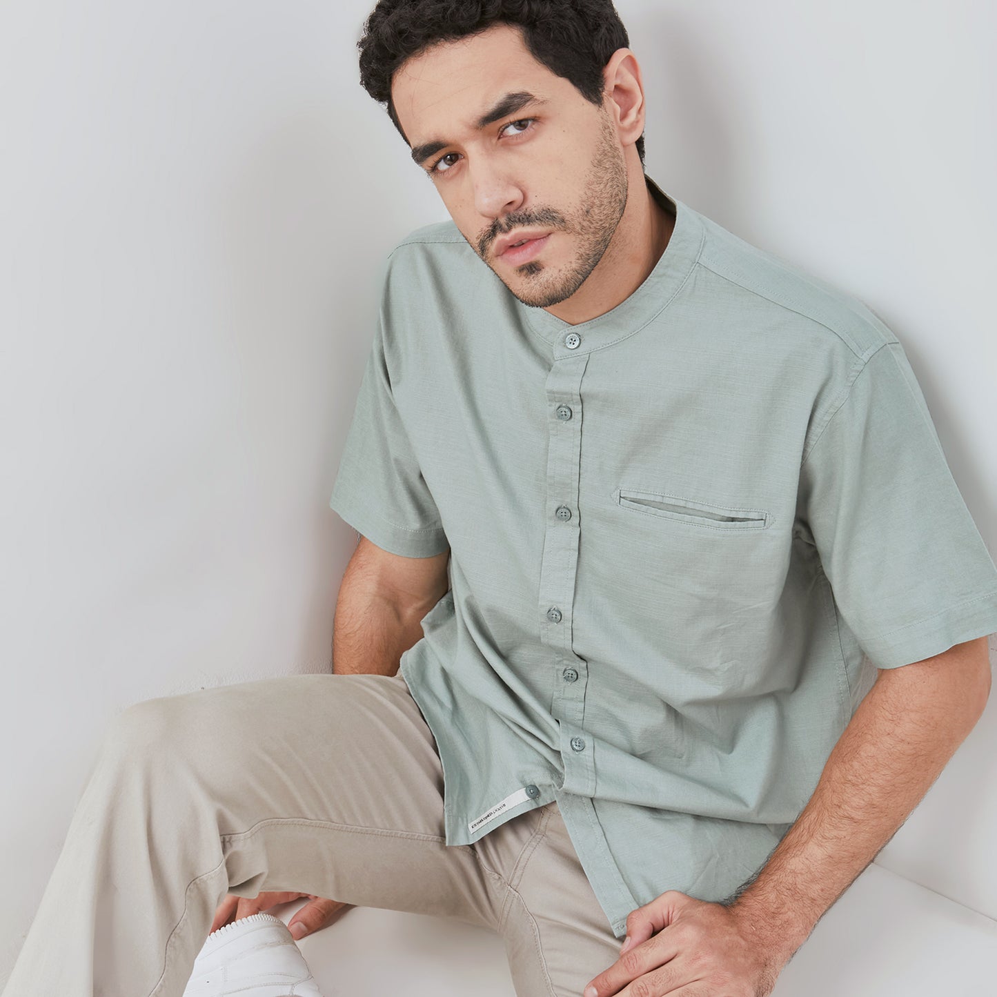 Osella Solid Shanghai Collared Short Sleeve Shirt 2032520