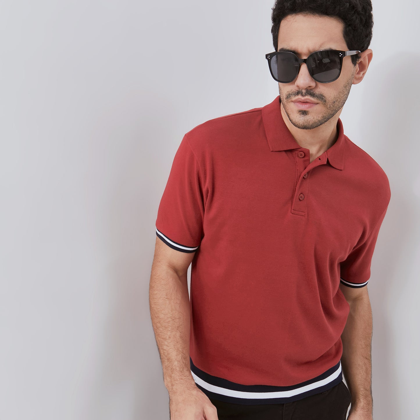 Osella Ronan Solid Polo With Contrast Stripe Rib