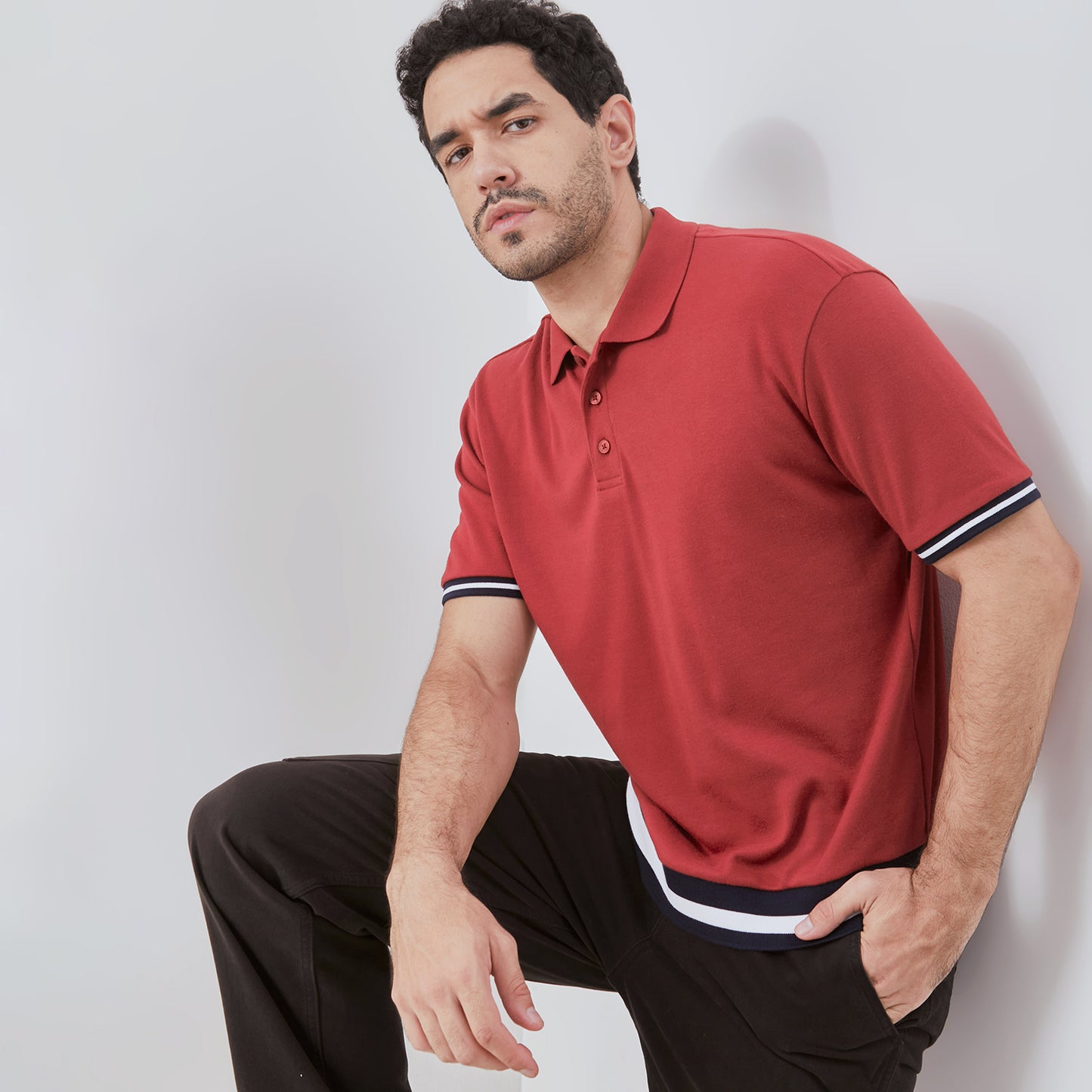 Osella Ronan Solid Polo With Contrast Stripe Rib