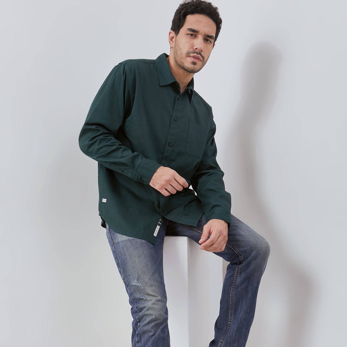 Osella Long Corduroy Shirt In Hunter Green 2037401673