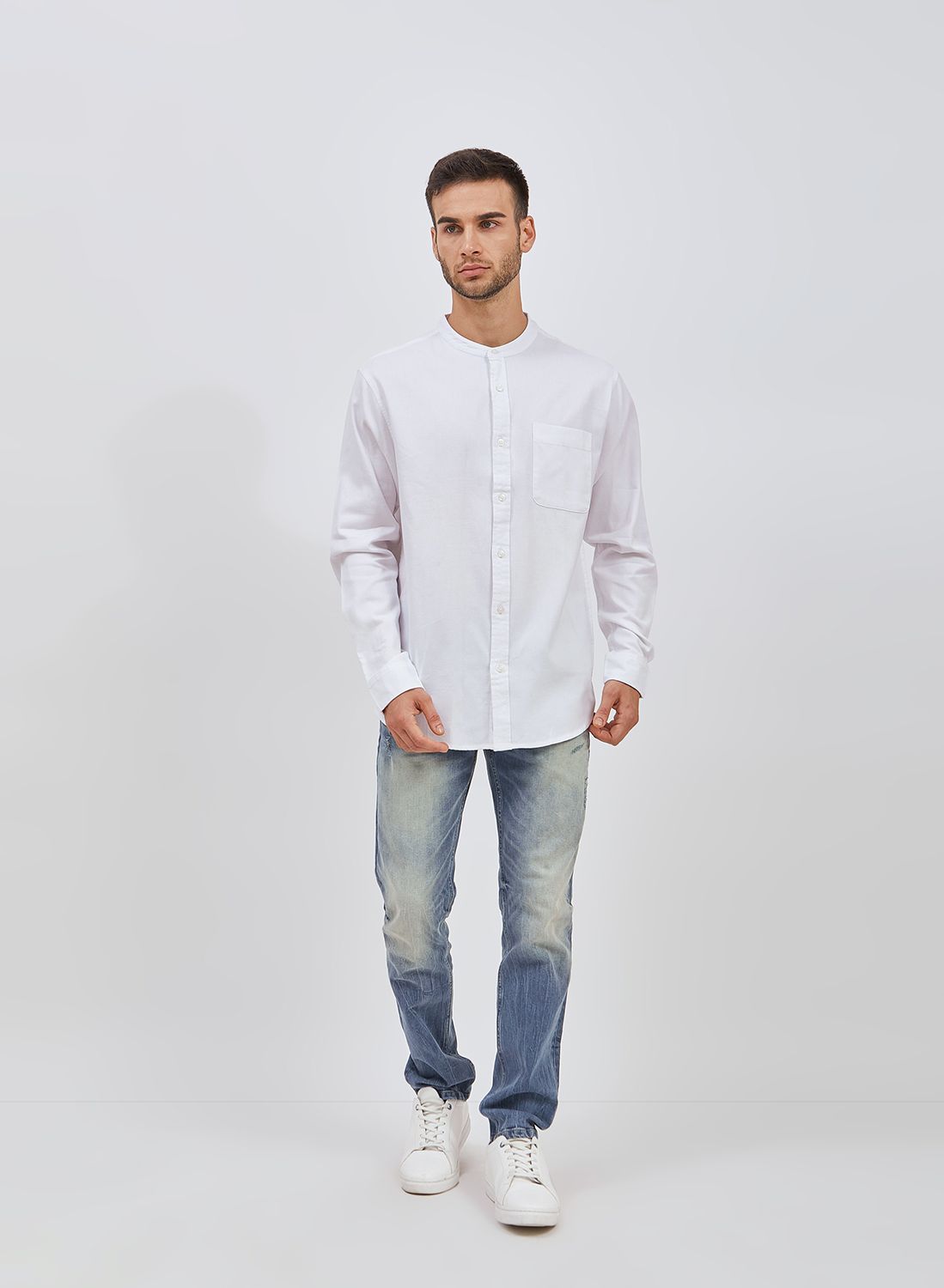 Osella Cotton Flannel Long Sleeve Solid Shirt In White