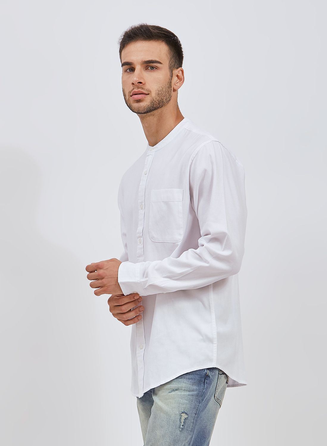 Osella Cotton Flannel Long Sleeve Solid Shirt In White