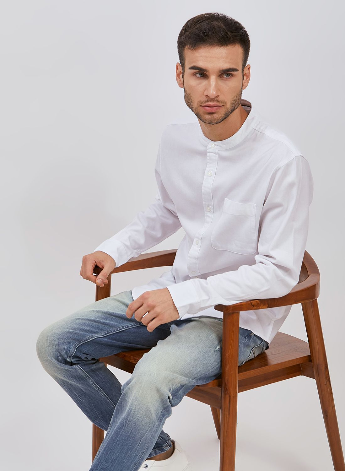 Osella Cotton Flannel Long Sleeve Solid Shirt In White