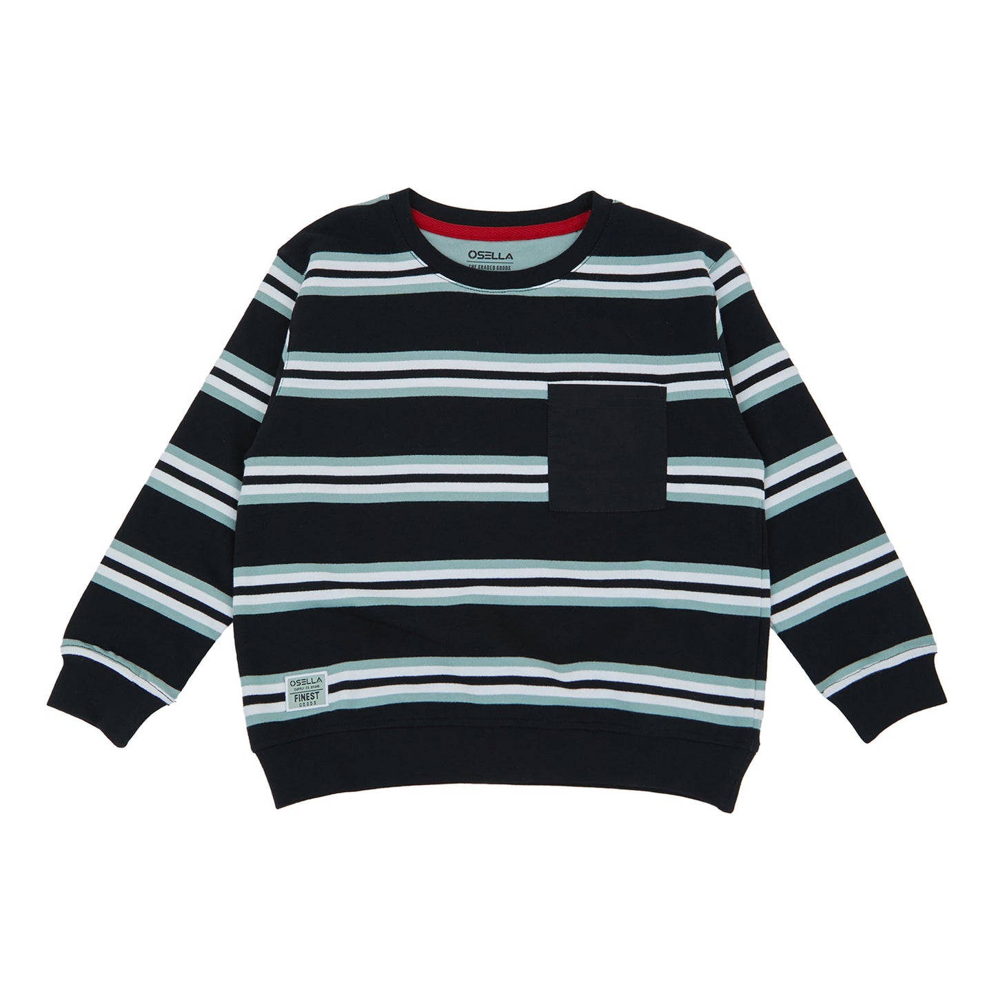 Osella Timmy Stripe Sweatshirt Long Sleeve In Black Lafayette Green And White