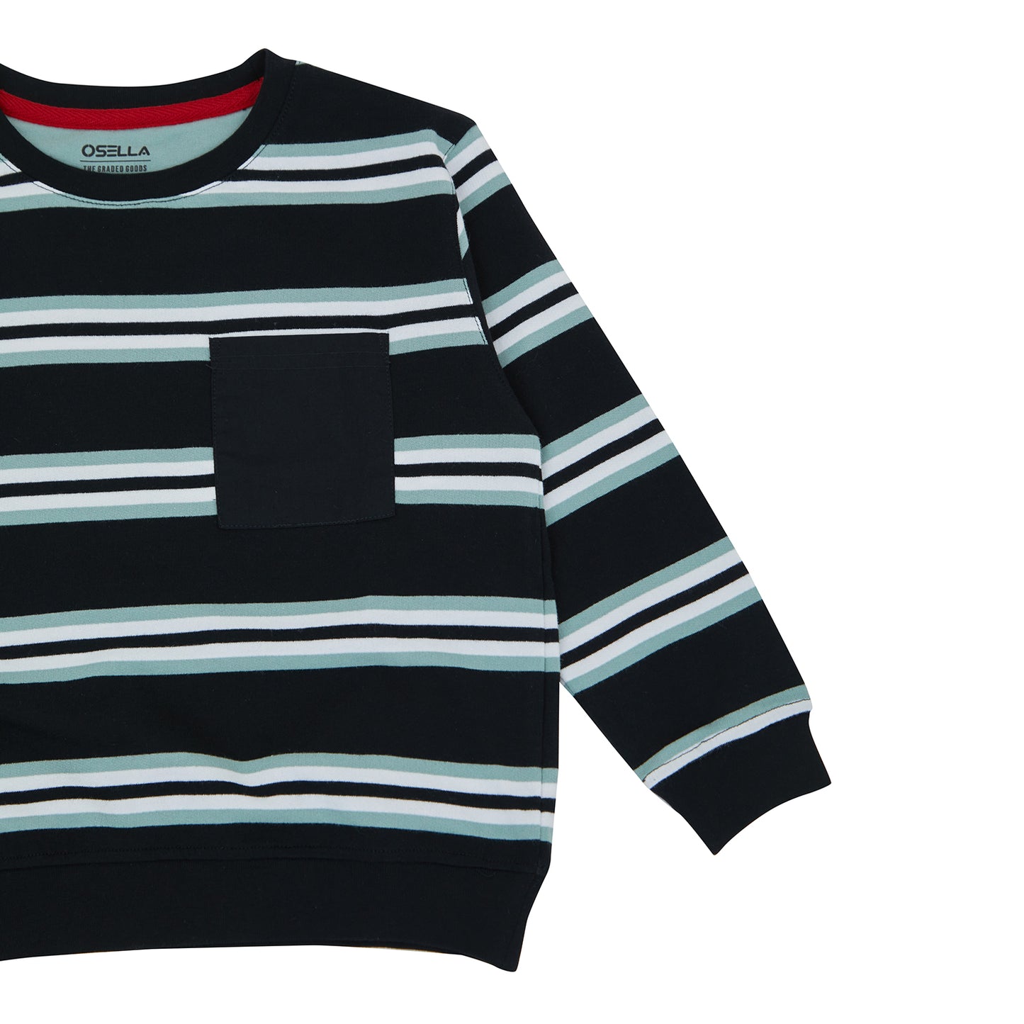 Osella Timmy Stripe Sweatshirt Long Sleeve In Black Lafayette Green And White