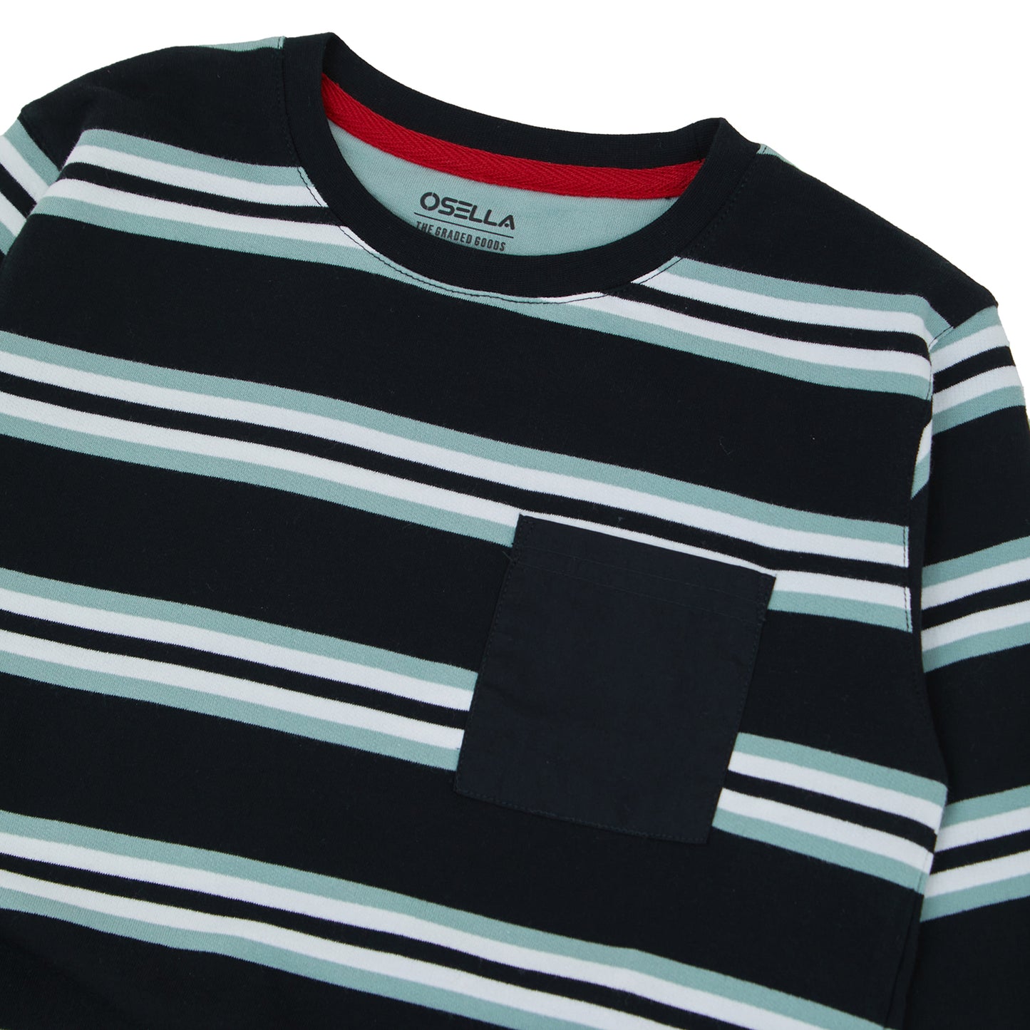 Osella Timmy Stripe Sweatshirt Long Sleeve In Black Lafayette Green And White