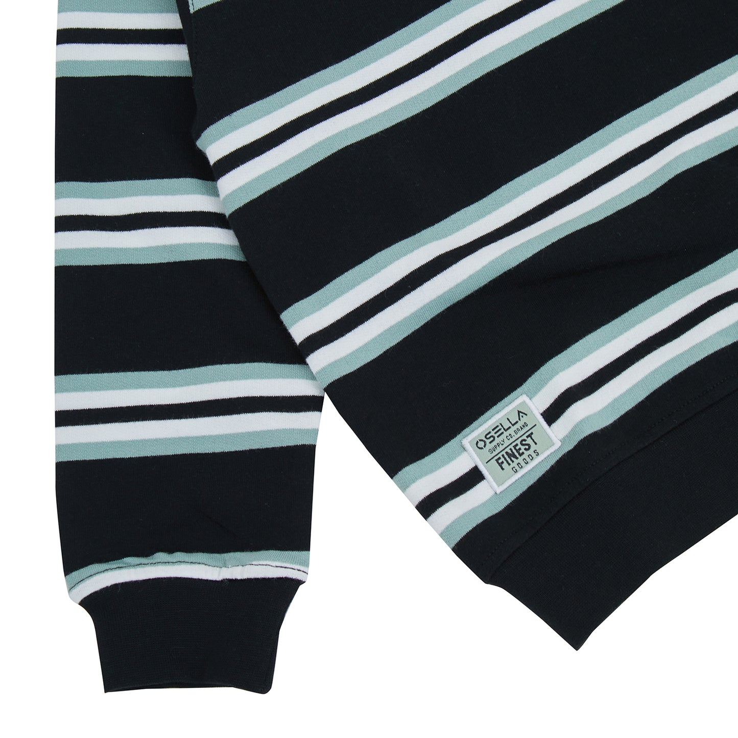 Osella Timmy Stripe Sweatshirt Long Sleeve In Black Lafayette Green And White