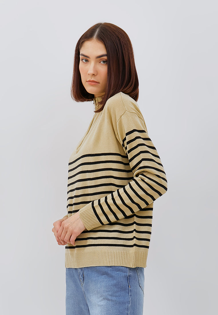 Osella Hazel Stripe Knit Sweater in Khaki-Black