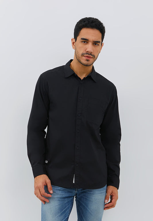 Osella Retro Regular Fit Collared Shirt in Black