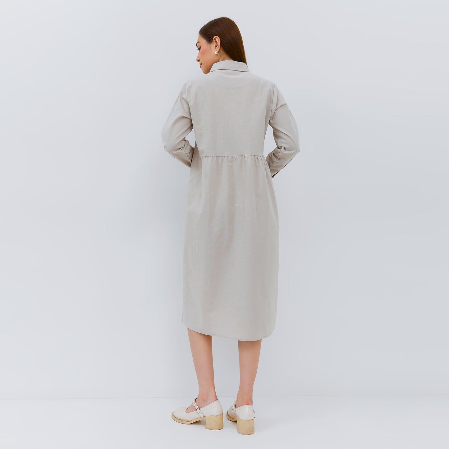 Osella Ladies Long Sleeve Maxi Dress With Shanghai Collar In Ecru