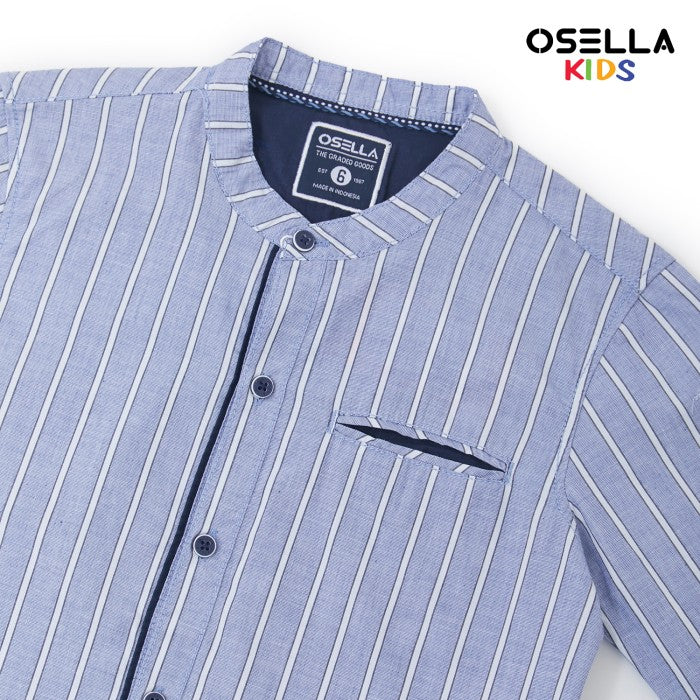 OSELLA STRIPE PATTERN SHANGHAI COLLAR LONG SLEEVE SHIRT IN LIGHT INDIGO AND WHITE 22375204 | Atasan Kemeja Lengan Panjang Anak Laki Laki