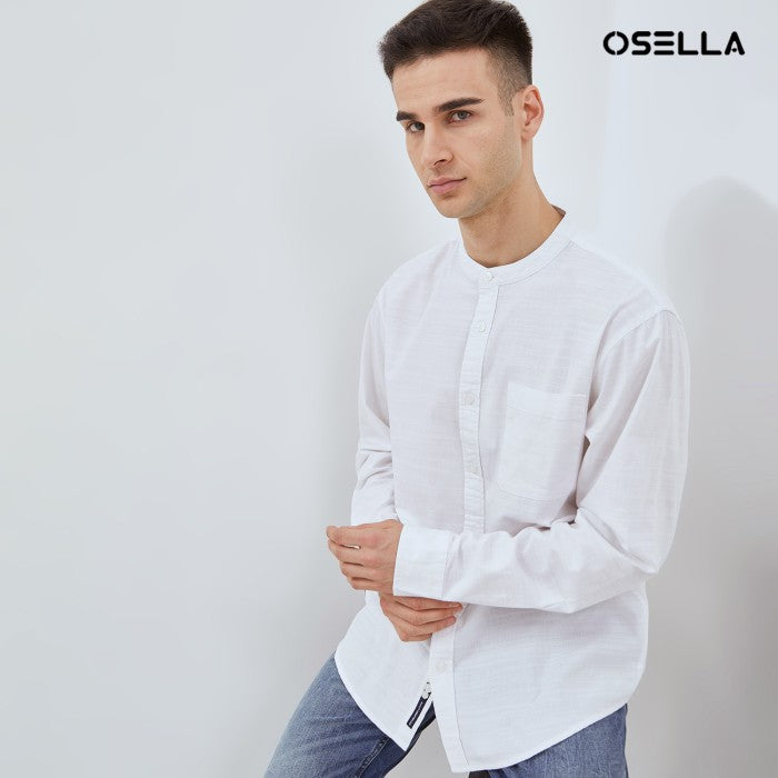 OSELLA LINEN LOOK SLUB LONG SLEEVE SHANGHAI COLLAR SHIRT 20375213