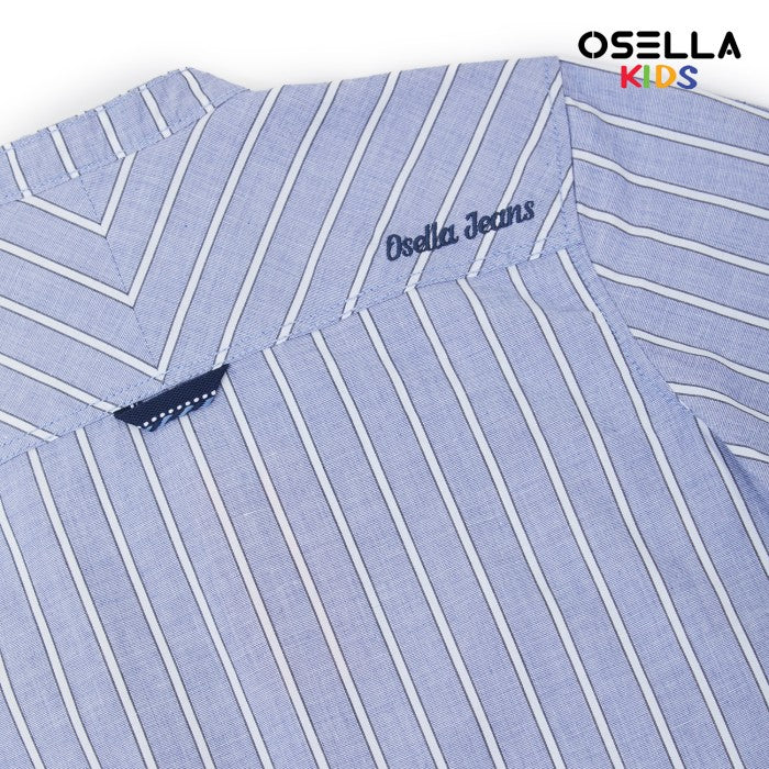 OSELLA STRIPE PATTERN SHANGHAI COLLAR LONG SLEEVE SHIRT IN LIGHT INDIGO AND WHITE 22375204 | Atasan Kemeja Lengan Panjang Anak Laki Laki