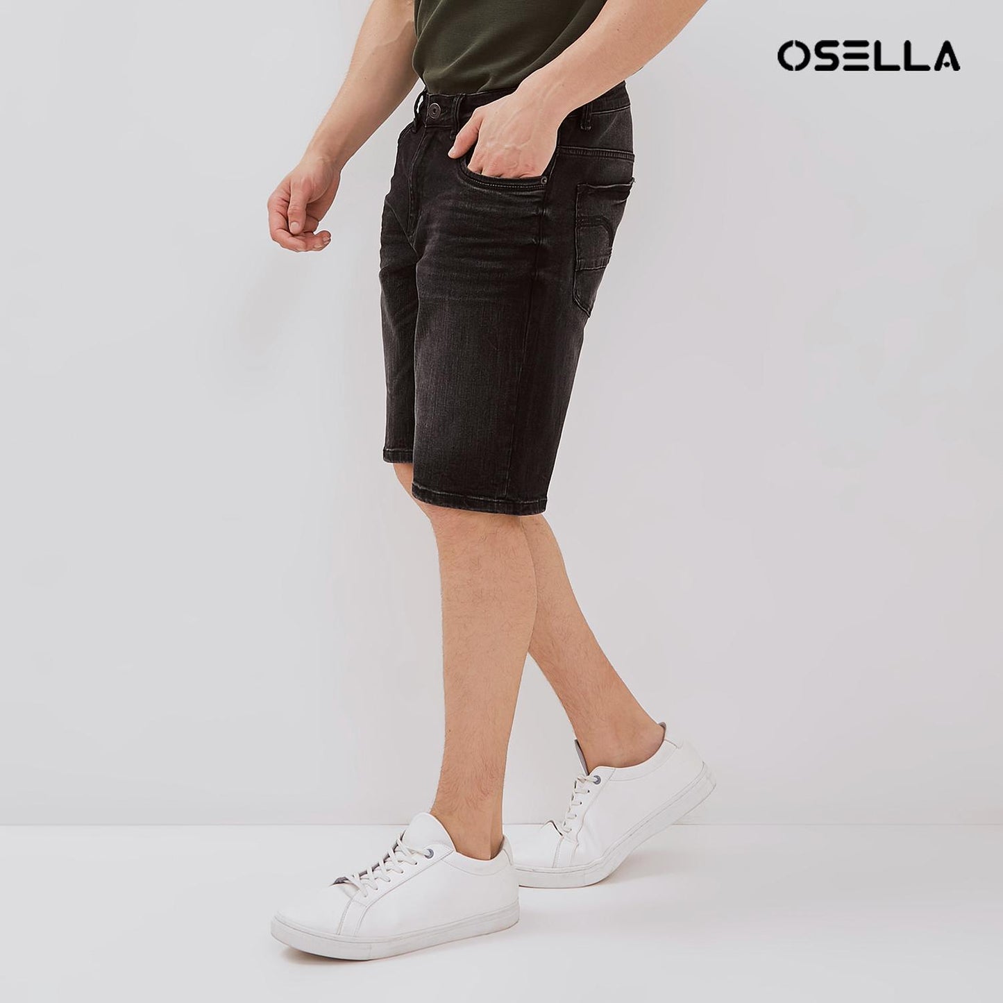Osella Short Denim Jeans In Dark Grey Wash