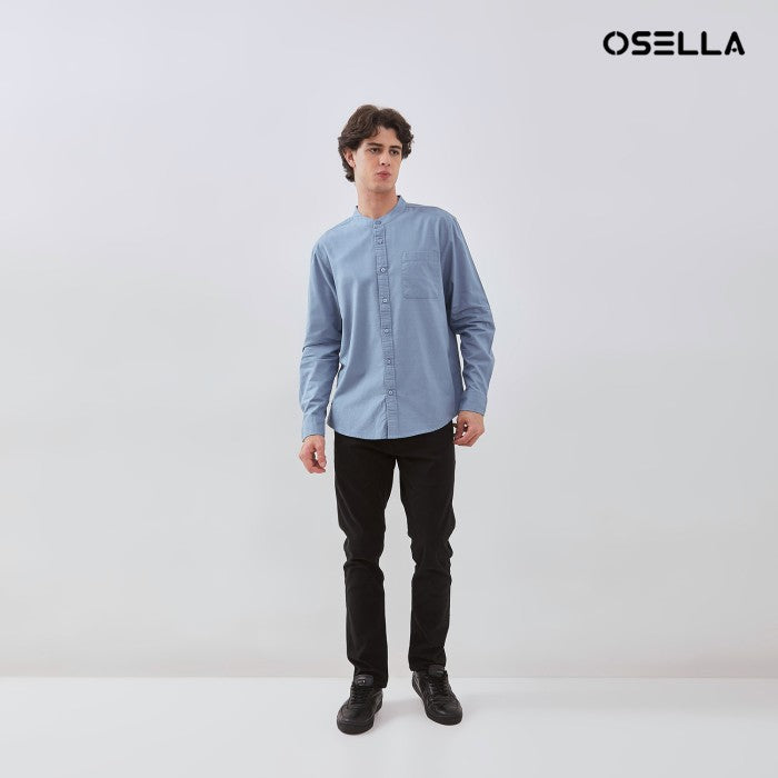 OSELLA LINEN LOOK SLUB LONG SLEEVE SHANGHAI COLLAR SHIRT 20375213