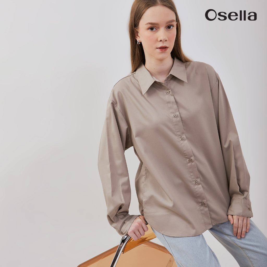 Osella Basic Long Sleeve Shirt 31375001 | Atasan Kemeja Lengan Panjang Perempuan