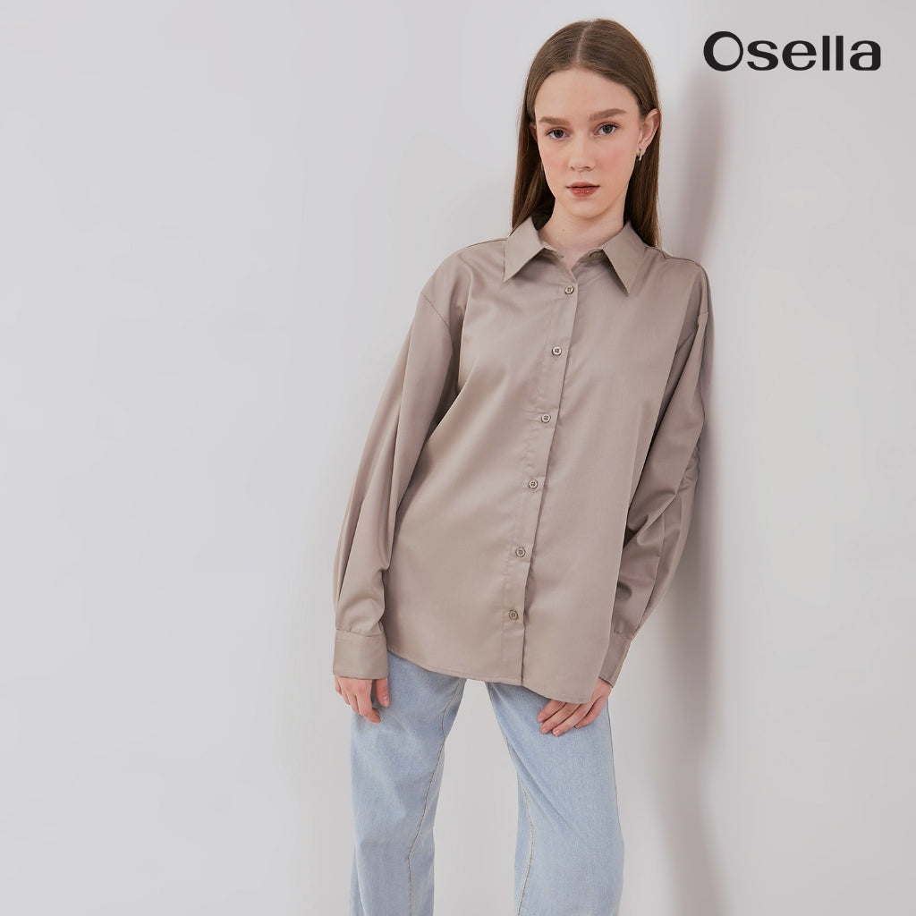 Osella Basic Long Sleeve Shirt 31375001 | Atasan Kemeja Lengan Panjang Perempuan