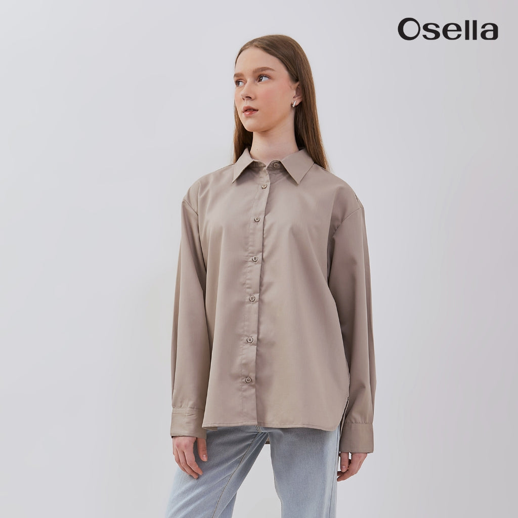 Osella Basic Long Sleeve Shirt 31375001 | Atasan Kemeja Lengan Panjang Perempuan
