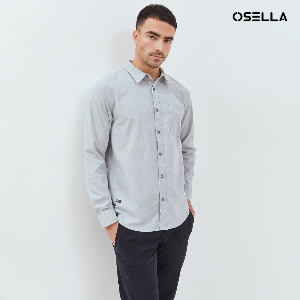 Osella Kai Solid Long Sleeve Collared Shirt 20375016 | Kemeja Lengan Panjang Pria