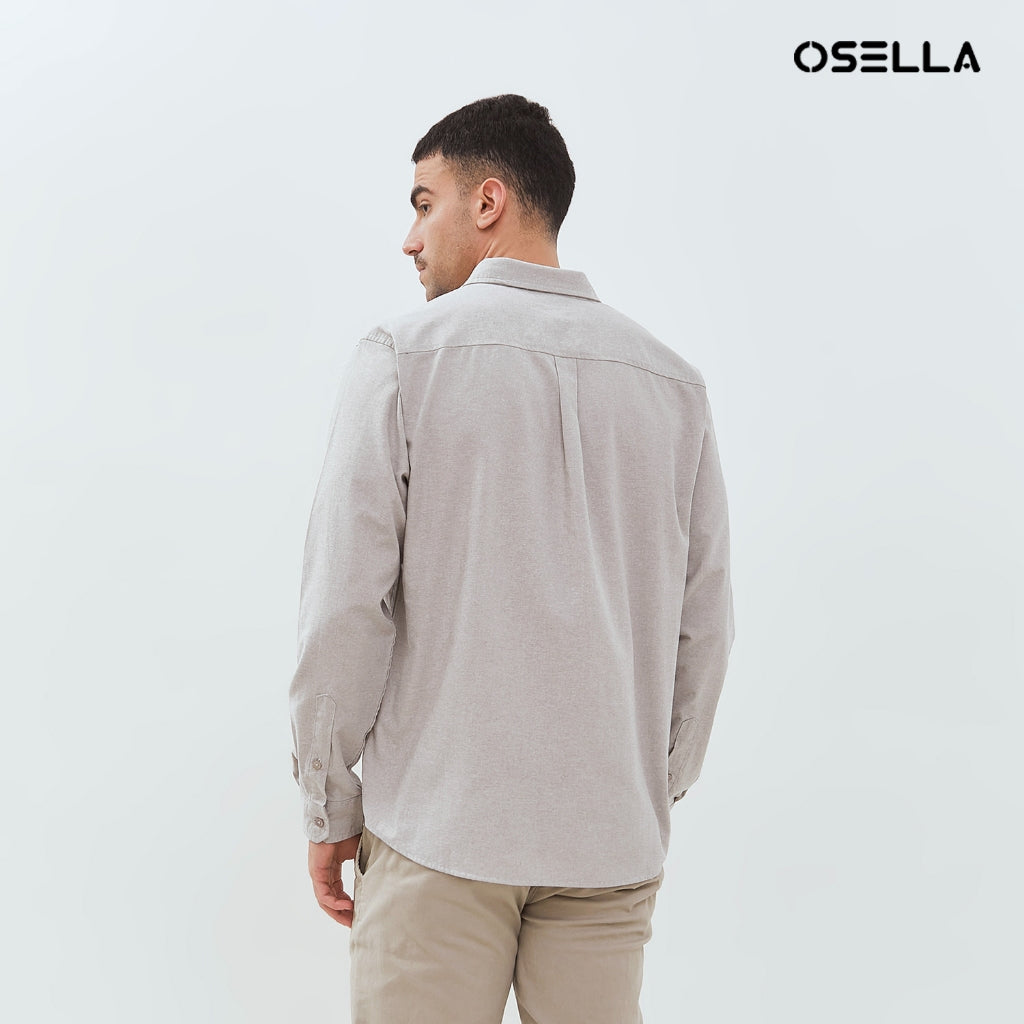 Osella Kai Solid Long Sleeve Collared Shirt 20375016 | Kemeja Lengan Panjang Pria