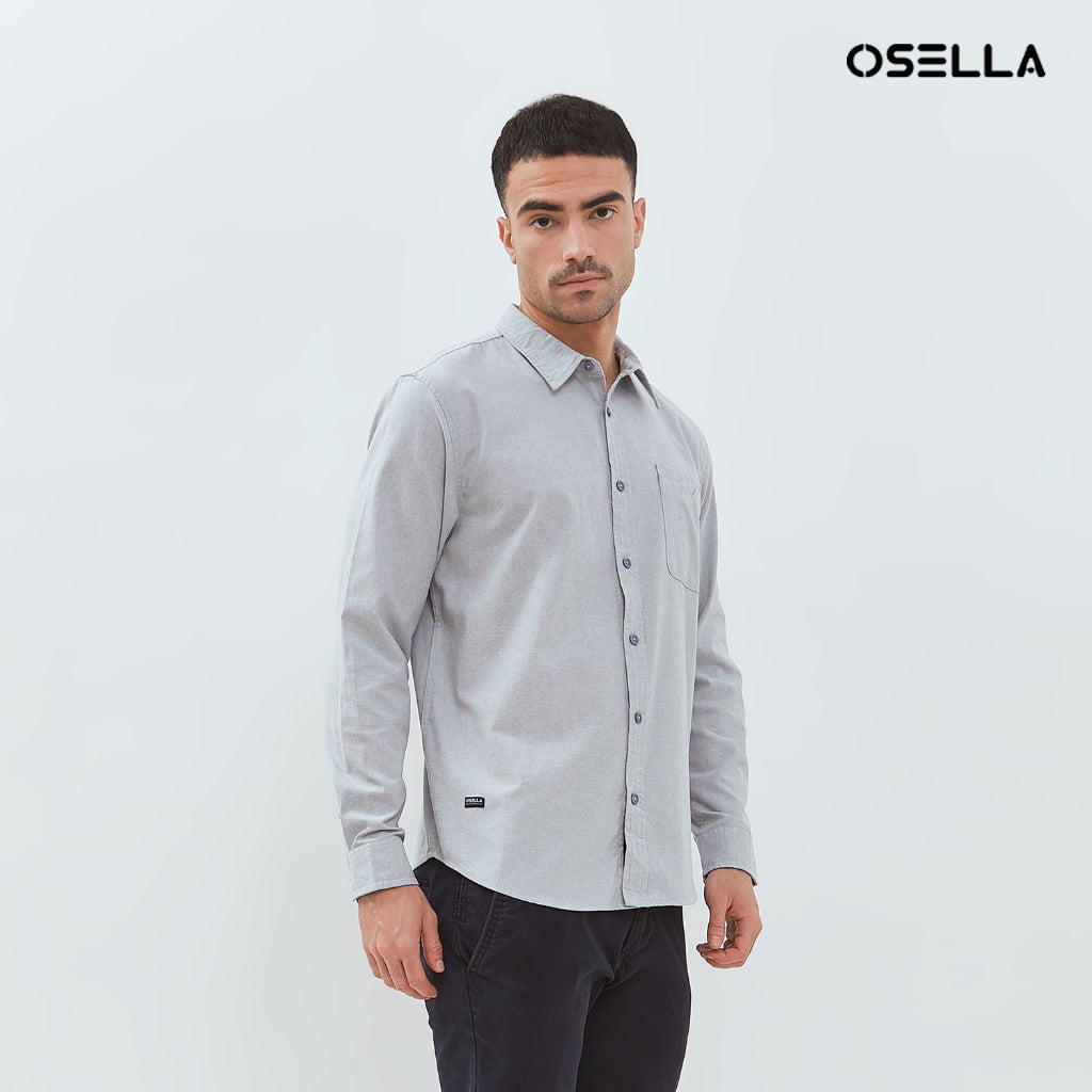 Osella Kai Solid Long Sleeve Collared Shirt 20375016 | Kemeja Lengan Panjang Pria