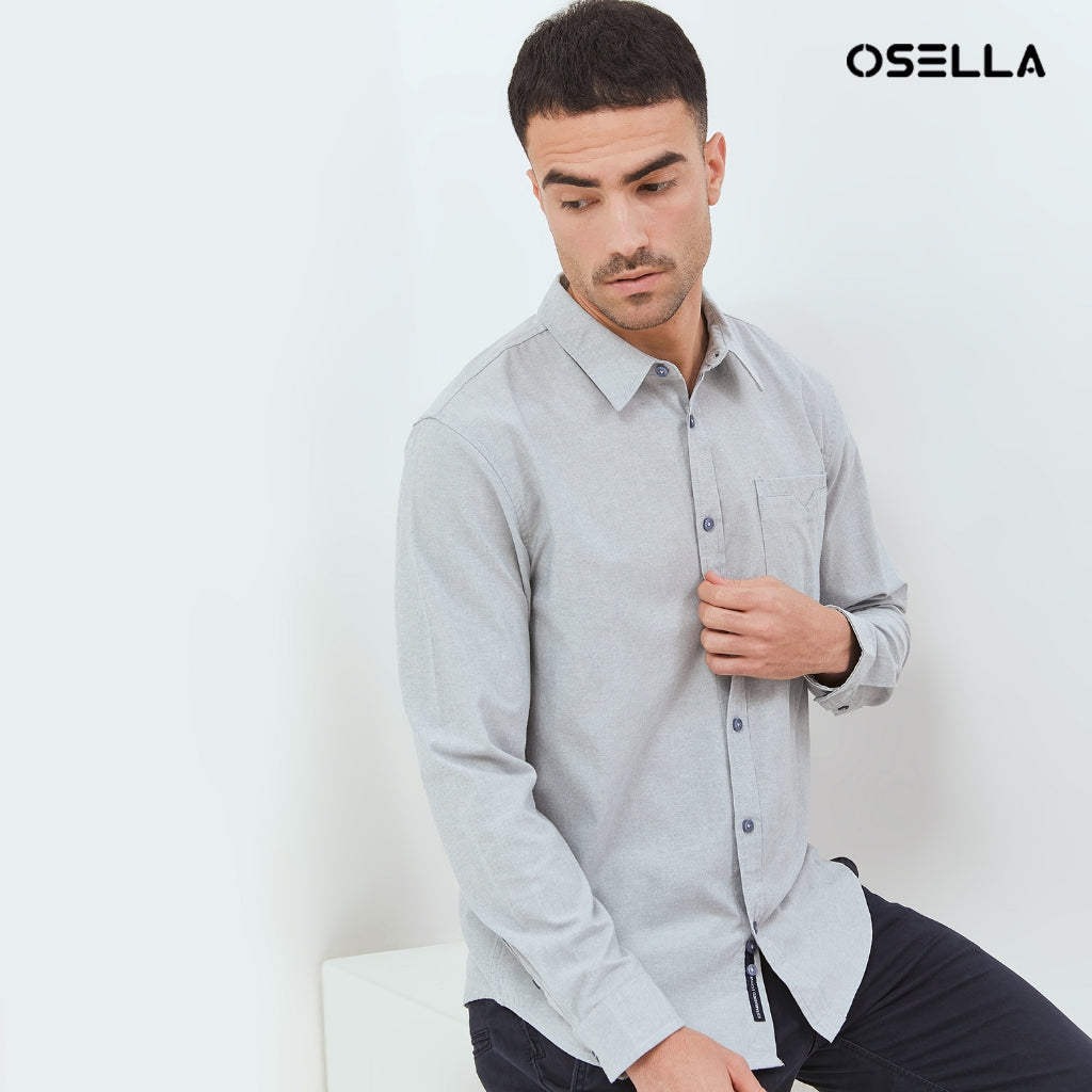 Osella Kai Solid Long Sleeve Collared Shirt 20375016 | Kemeja Lengan Panjang Pria