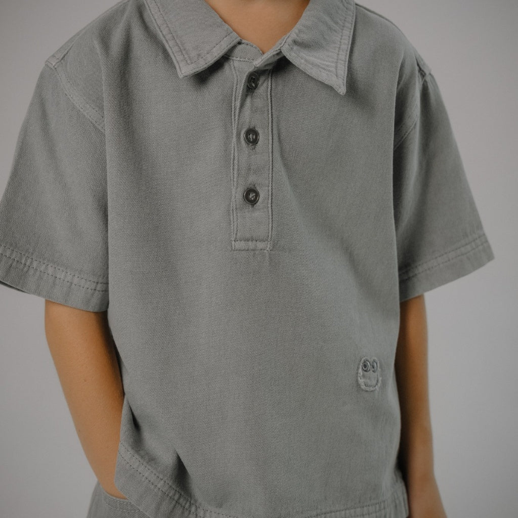 Osella Kids x Oadkids Hank Polo Shirt Denim in Grey 2221660393 | Atasan Polo Denim Anak Laki Laki