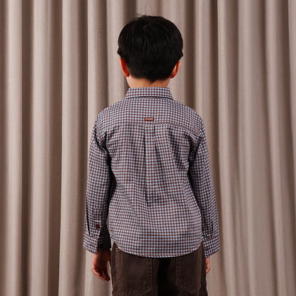 Osella Kids Melmac Checkered Shirt In Aqua 223U660236 | Atasan Kemeja Anak Laki Laki